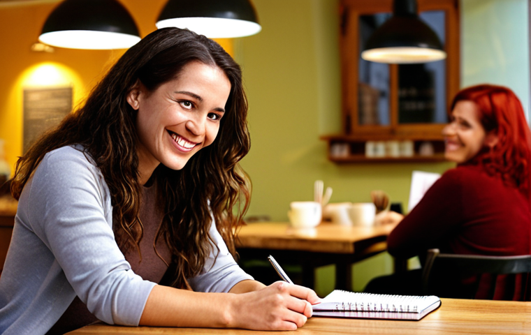 **Image Prompt:** A cozy, warmly lit cafe scene. A woman sits across from a researcher/interviewer, both smiling genuinely. The interviewer is subtly leaning forward, listening attentively. On the table between them, there's a coffee cup and a notebook with a pen. The overall atmosphere is relaxed and friendly. The background is blurred, suggesting focus on the interaction. This visualizes the "Creando un Ambiente de Confianza: El Arte de la Conversación Relajada" section.